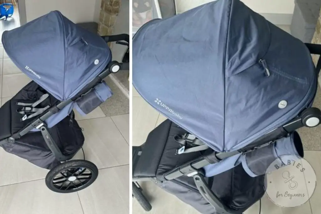 Photos of the Reggie blue model of the UPPAbaby Ridge Stroller