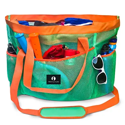 Red Suricata Mesh Beach Bag with Zipper - Extra Large