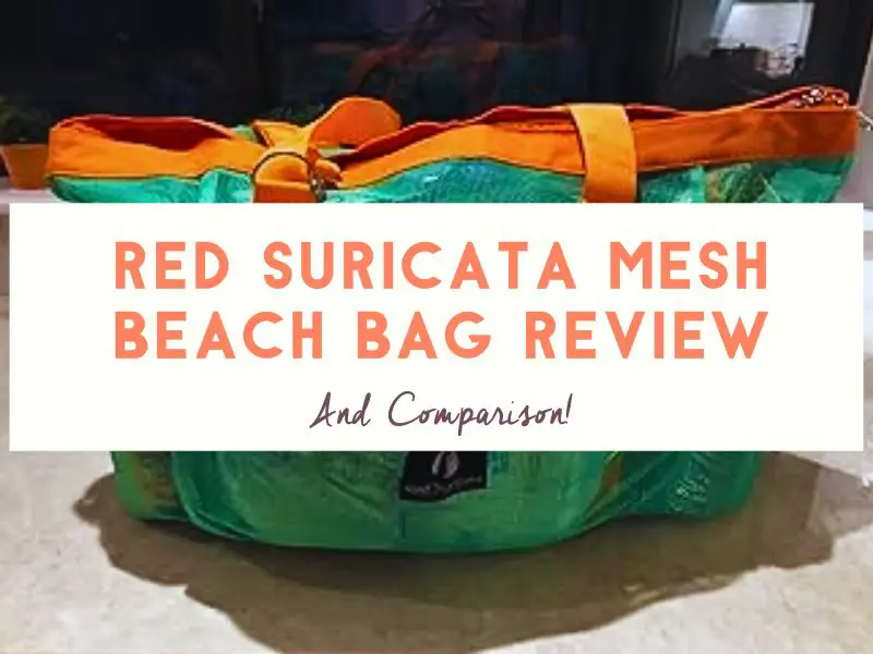 Red Suricata Mesh Beach Bag on Counter